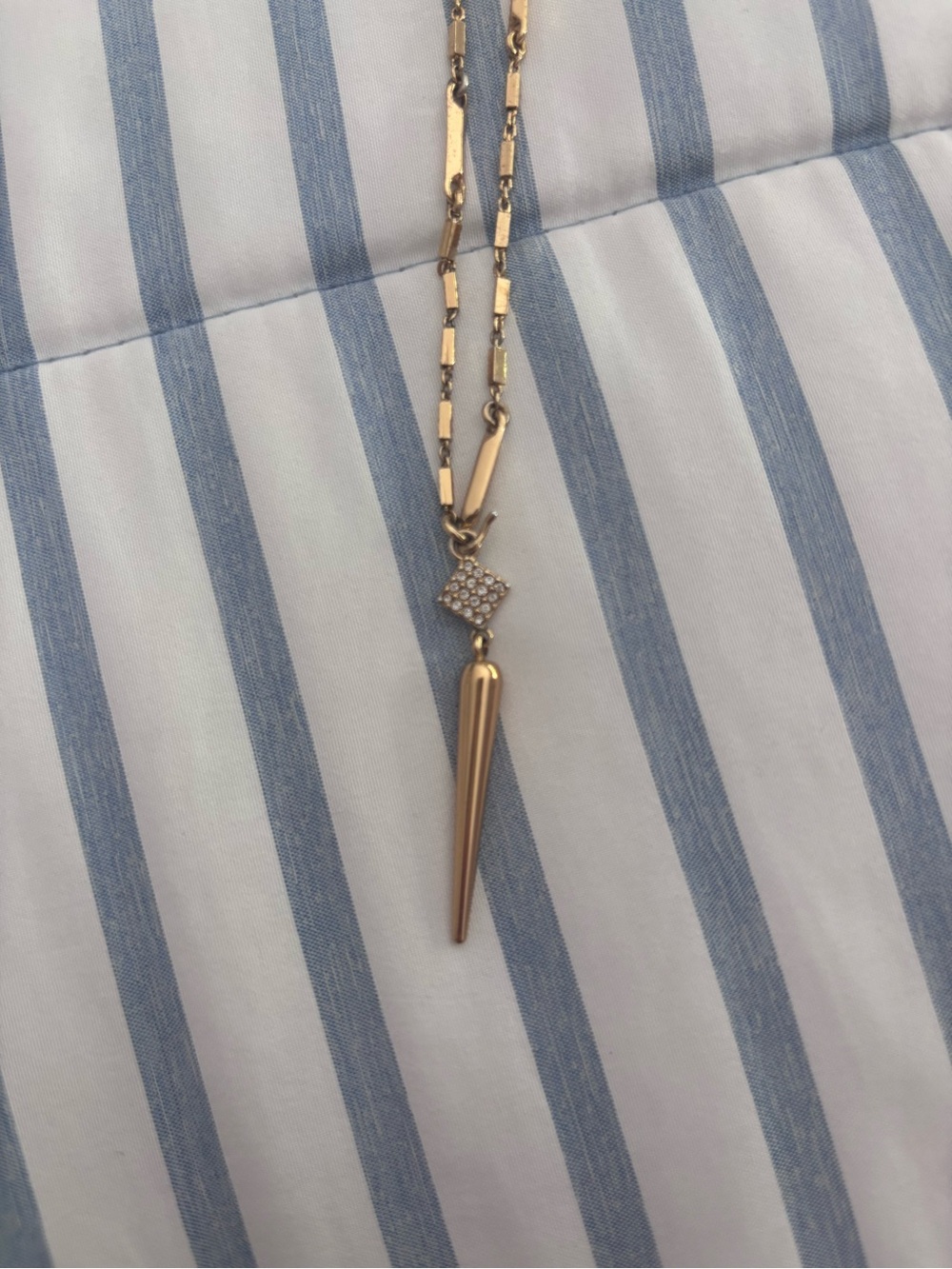Stella & Dot Gold Bar Chain Necklace with Pavé Diamond Charm & Spike Pendant